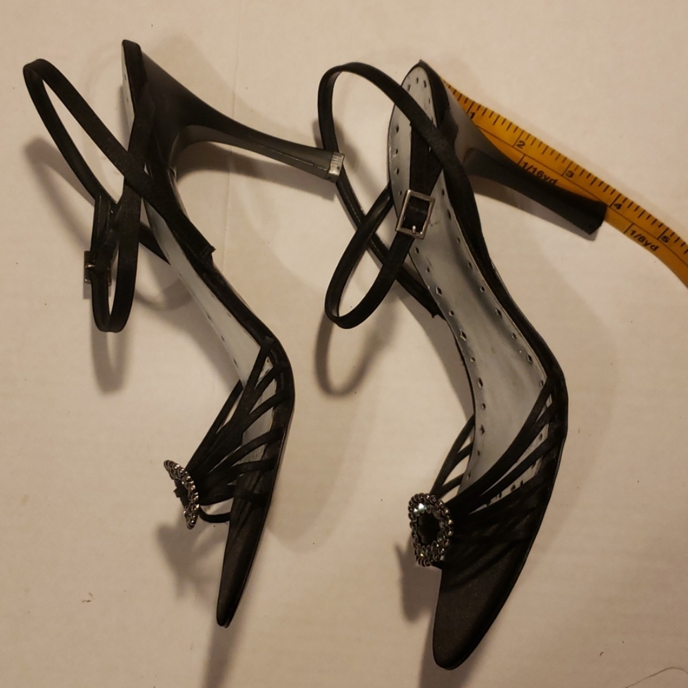 EUC - BCBGirls Sexy Black Satin Rhinestones Heels - Picture 3 of 8